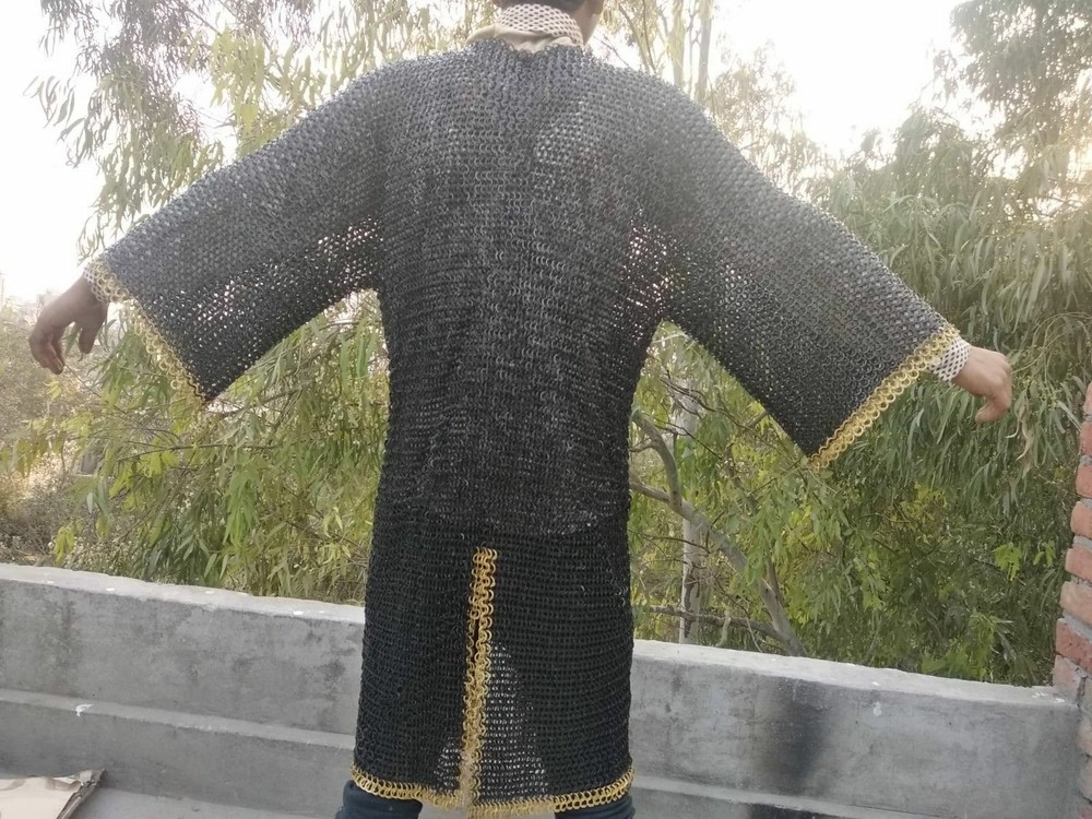 Chainmail Shirt 9 mm Flat Ring Dome Riveted With Solid Ring Blackened