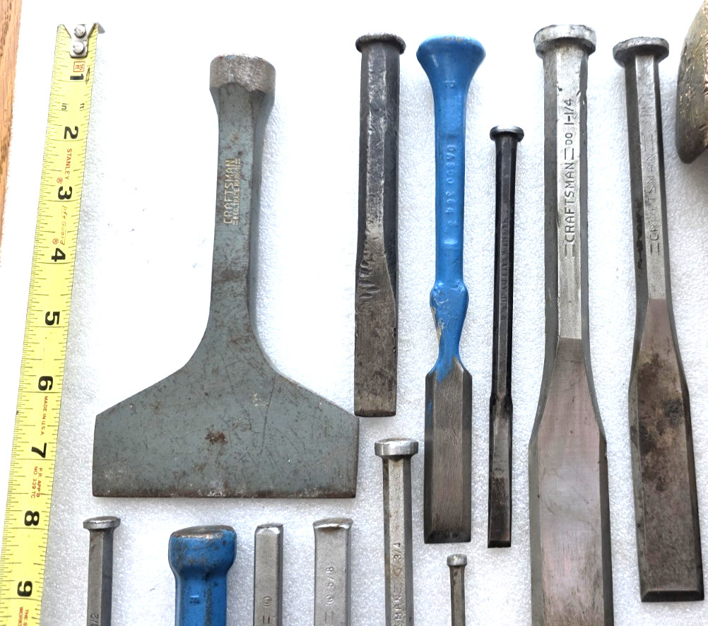 Lot of Vntg Blacksmith Tools Forge Metal Work Sculpture Tools Hammers Chisels