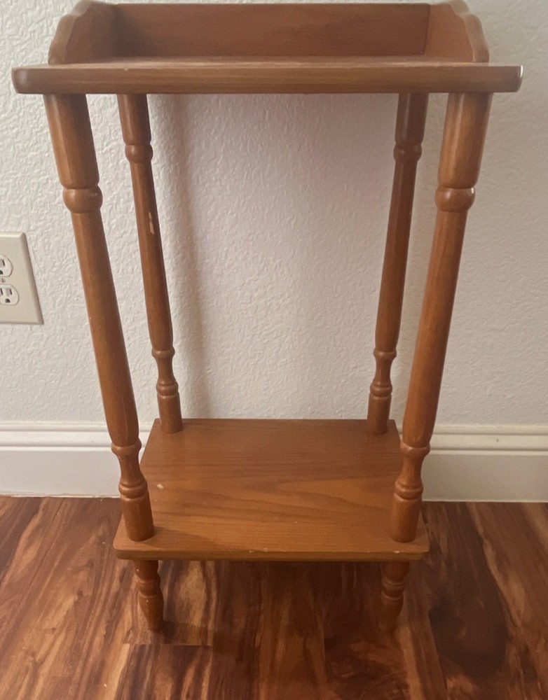 Traditional Wooden Side Table Brown Rectangular Raised Edge Lower Shelf Indoor