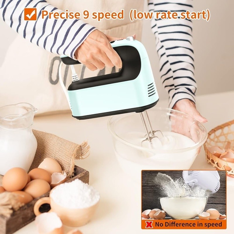 9 Speed Hand Mixer 400W Lightweight Touch Control Quiet Digital Display Blue