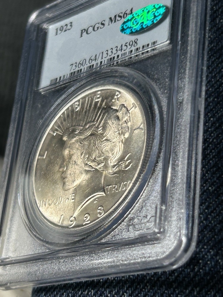 1923 $1 Peace Silver Dollar PCGS MS 64 CAC Older Solid Blue Label