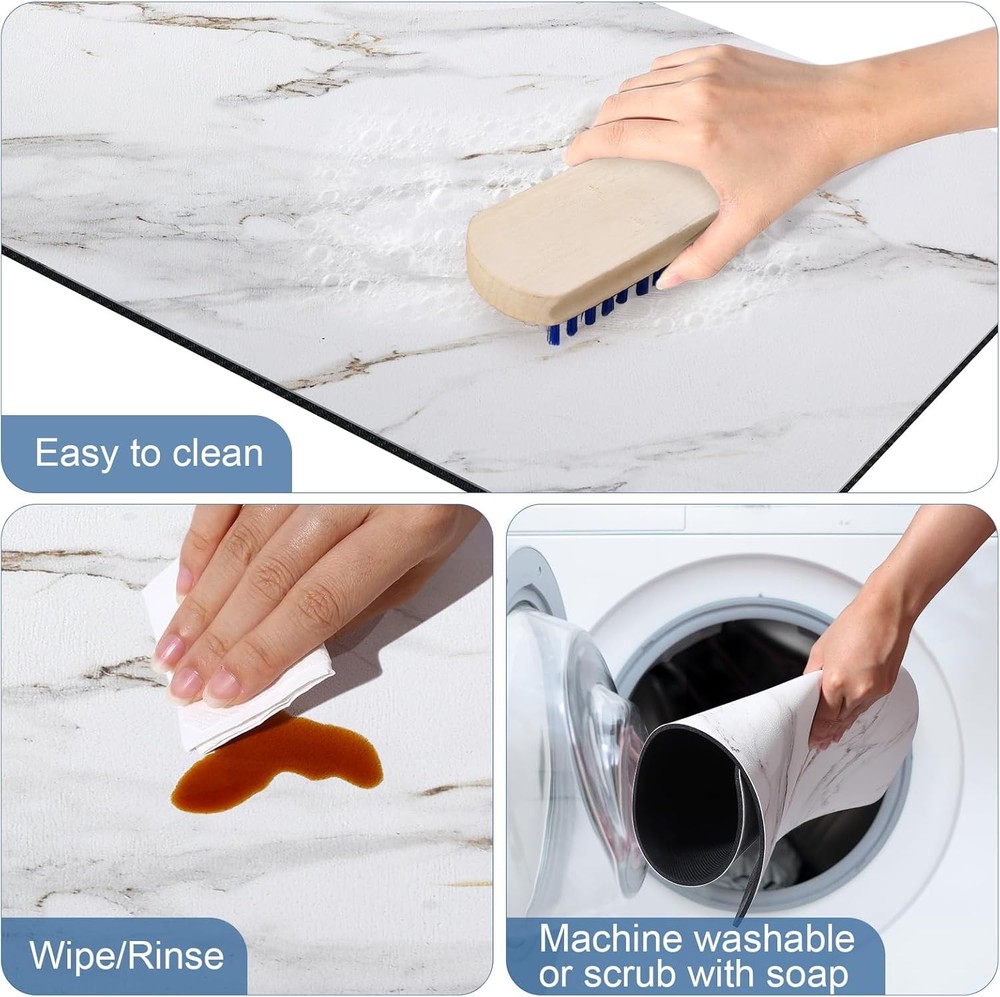 Marble Pattern Dish Drying Mat Absorbent Coffee Bar Mat Kitchen Counter Non-slip