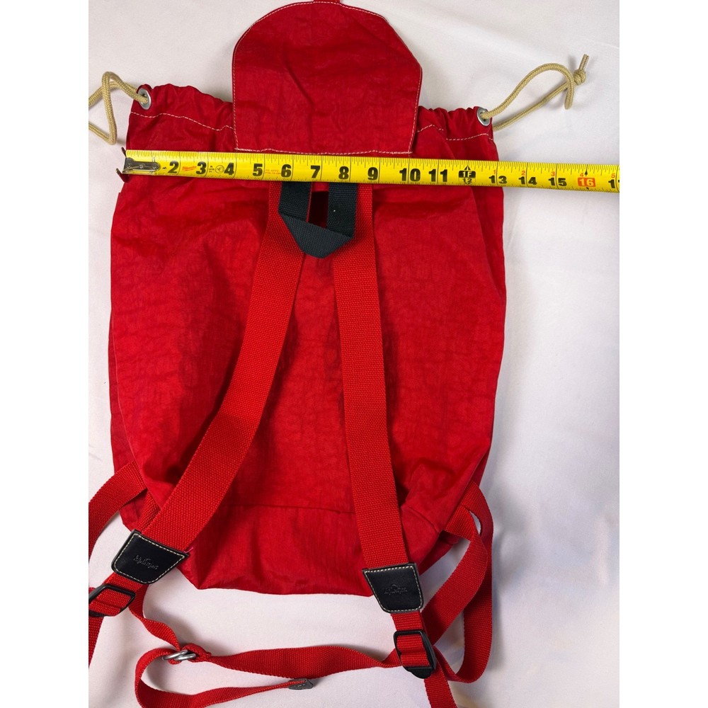 Vintage Kipling Red Drawstring Backpack Rucksack Front Zip Pockets