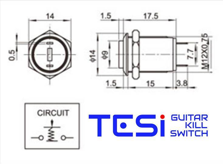 Tesi IDO 12mm Momentary Metal Push Button Guitar Kill Switch