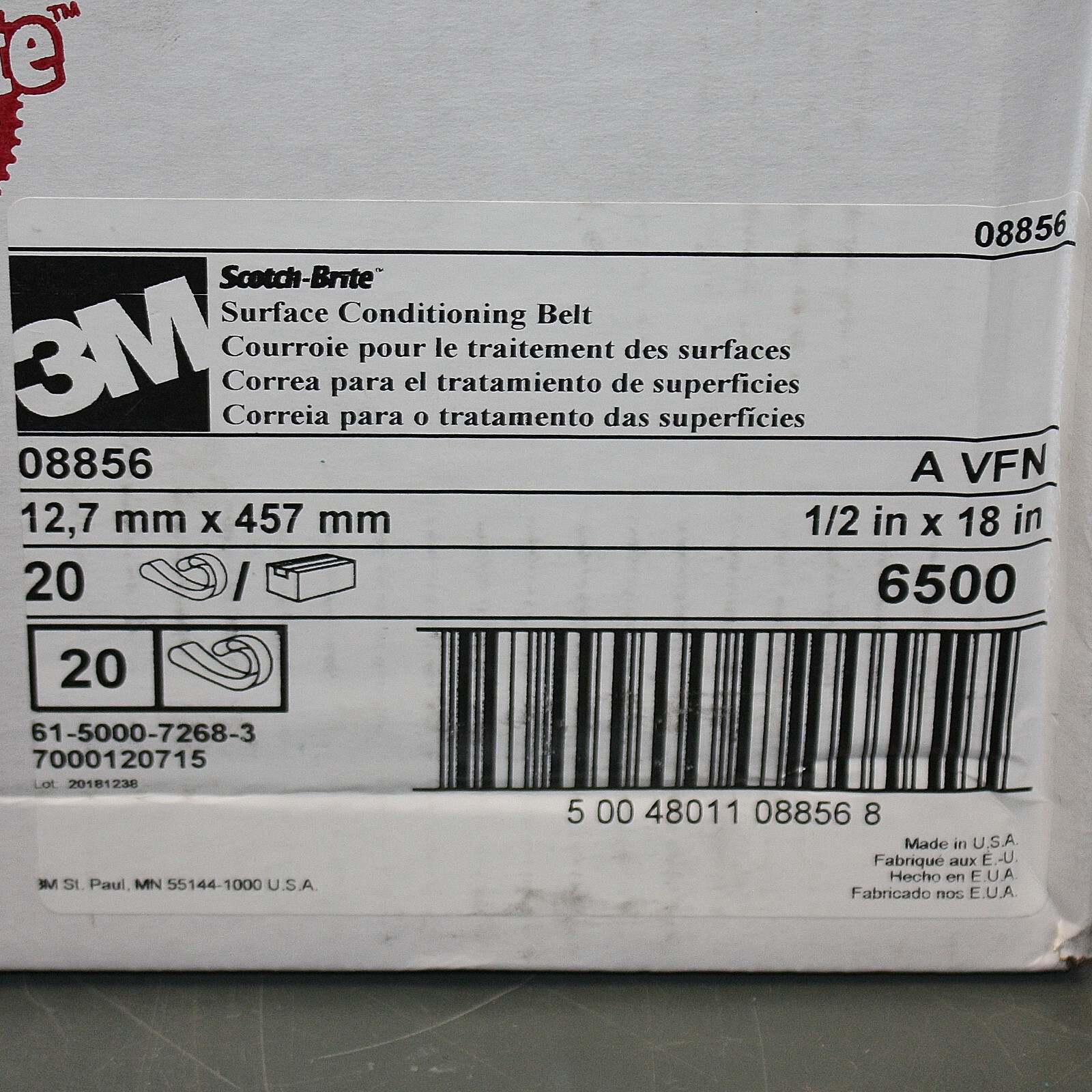 (20) 3M Scotch-Brite Surface Conditioning Belts 08856, 1/2" x 18", AO Grit A VFN