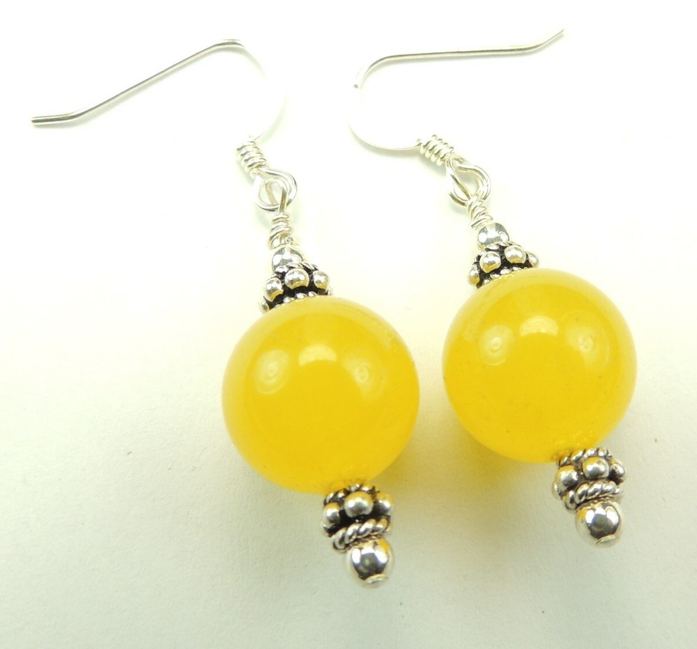Yellow Jade Earrings  Chic Handmade Sterling Silver