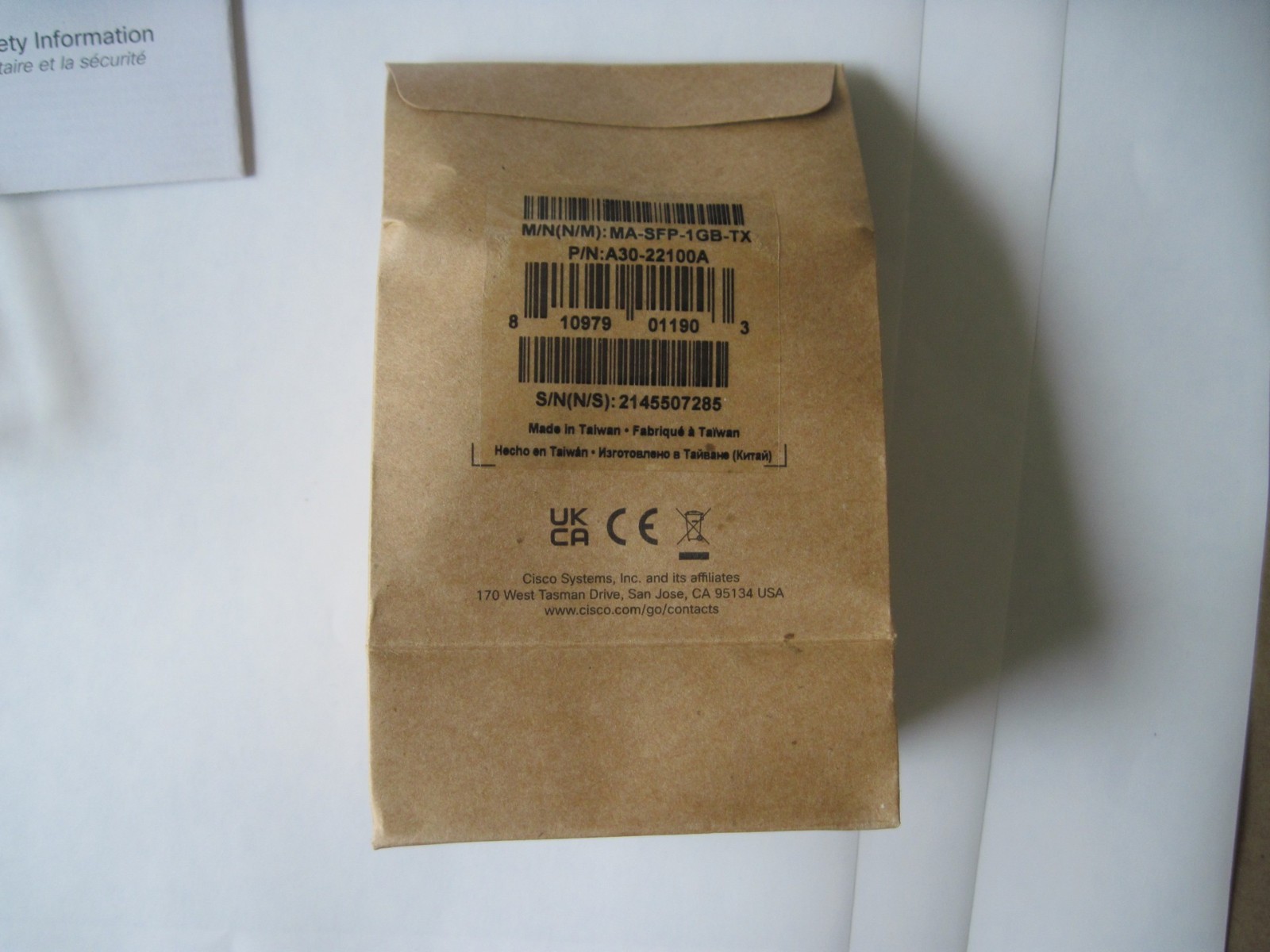 Cisco Meraki MA-SFP-1GB-TX 1GBE SFP Copper Transceiver Module, NEW SEALED PKG