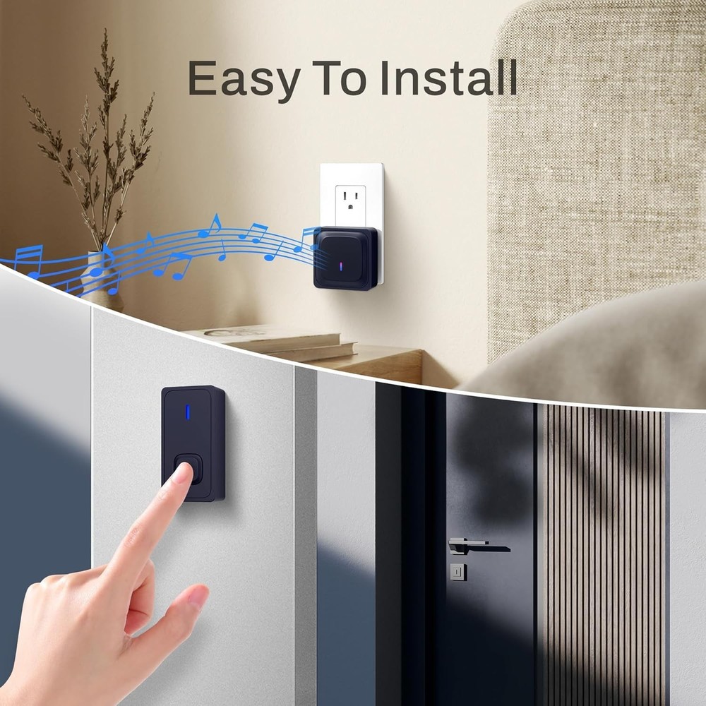 Waterproof Wireless Doorbell - 1000Ft Range, Adjustable Volume & Flash