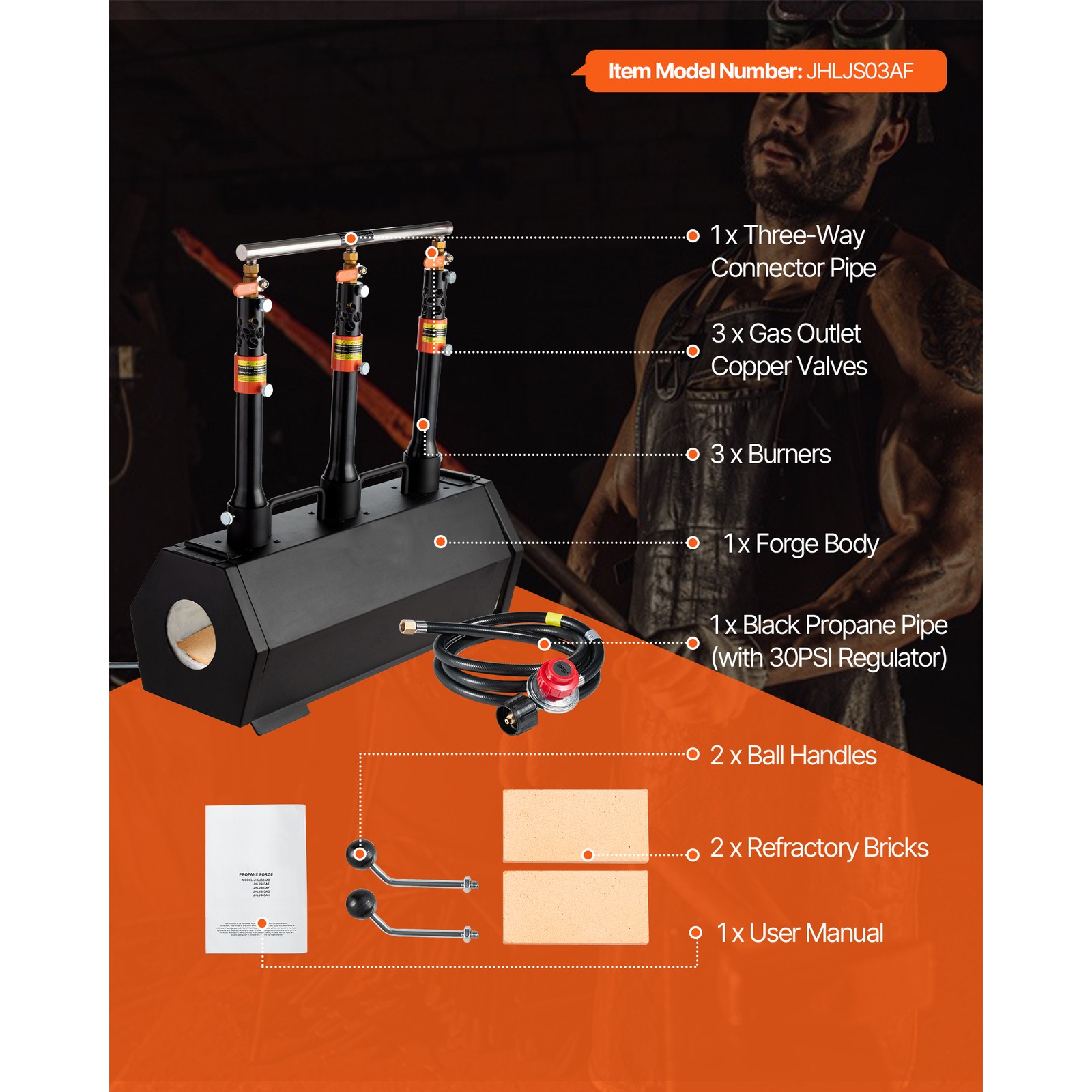 Uimoso Portable Propane Forge with 3 Burners for Metalwork and Knife Crafting