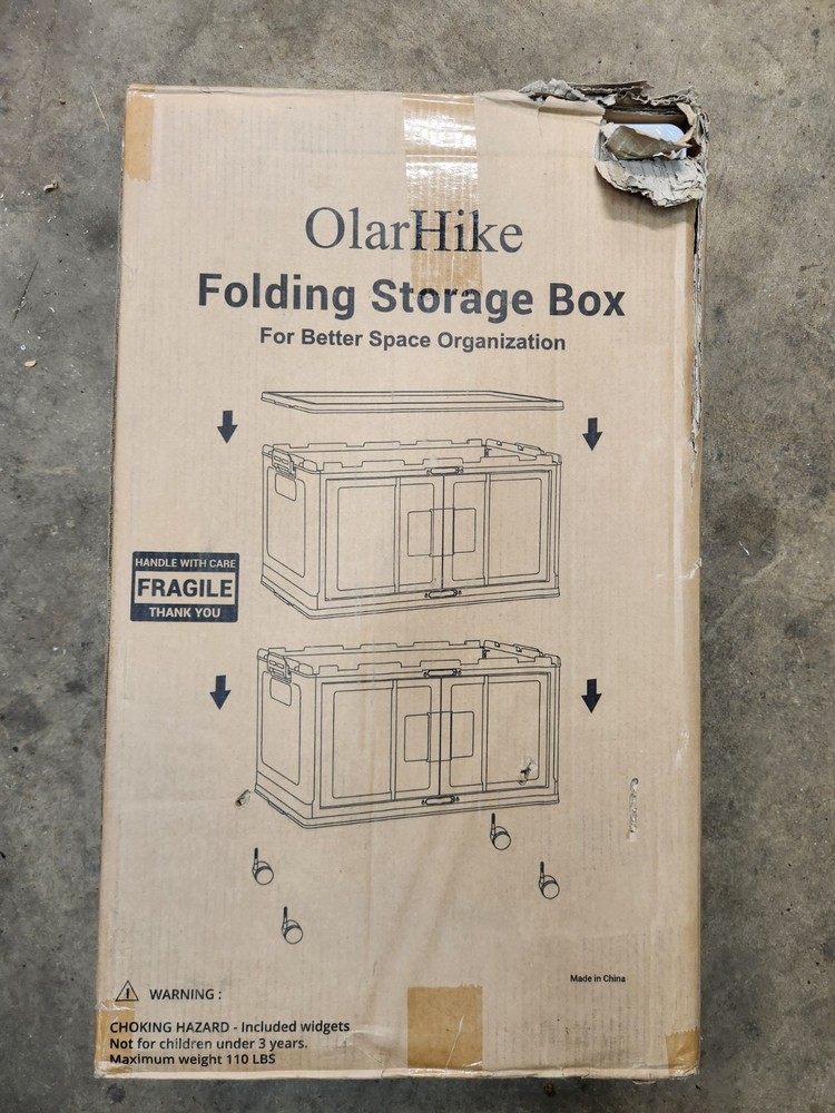 OlarHike 97QT Stackable Collapsible Plastic Storage Bin, Wheeled, White, 4 Pack