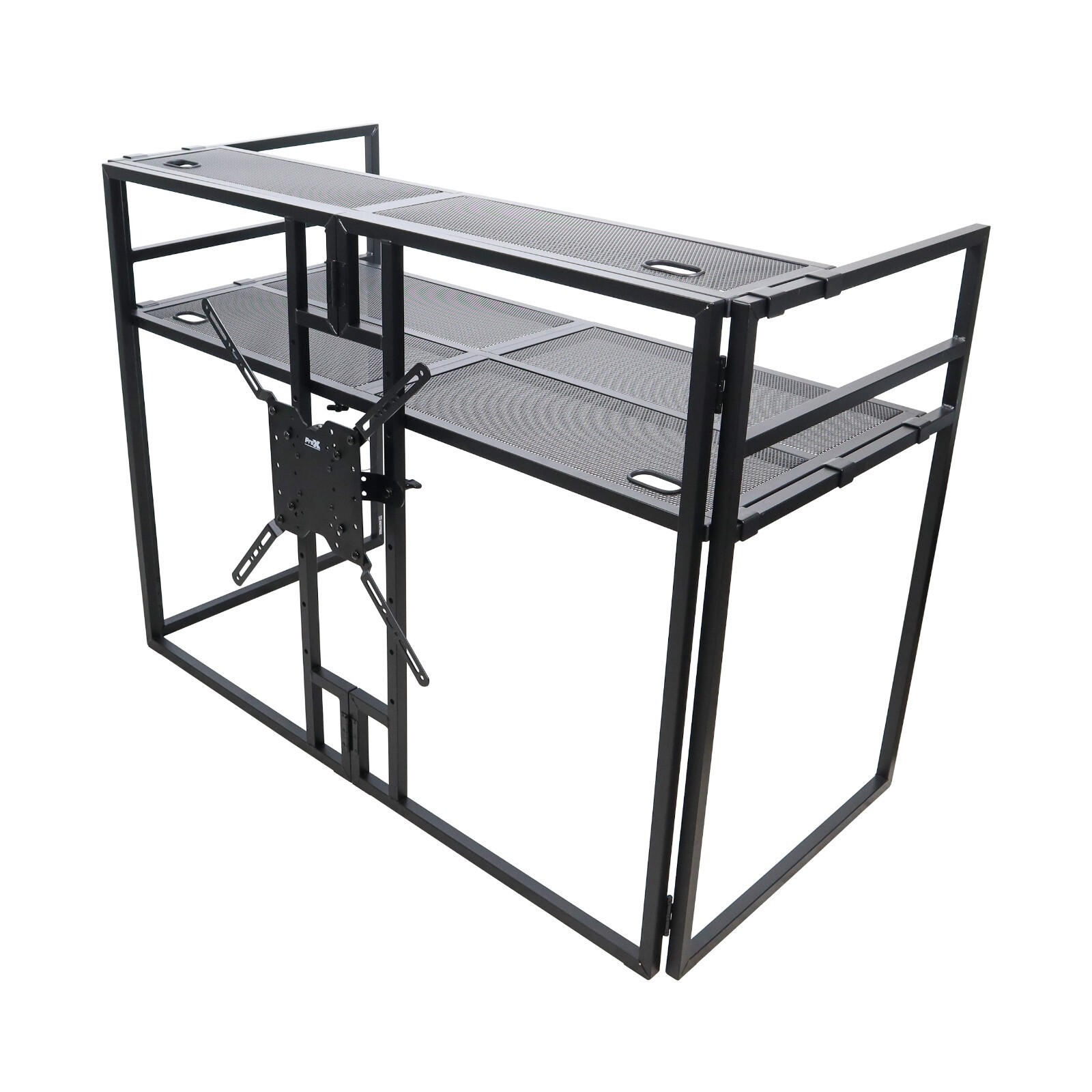 ProX XF-MESA MEDIA Portable DJ Facade Table Station with TV Mount, Scrims & Bag