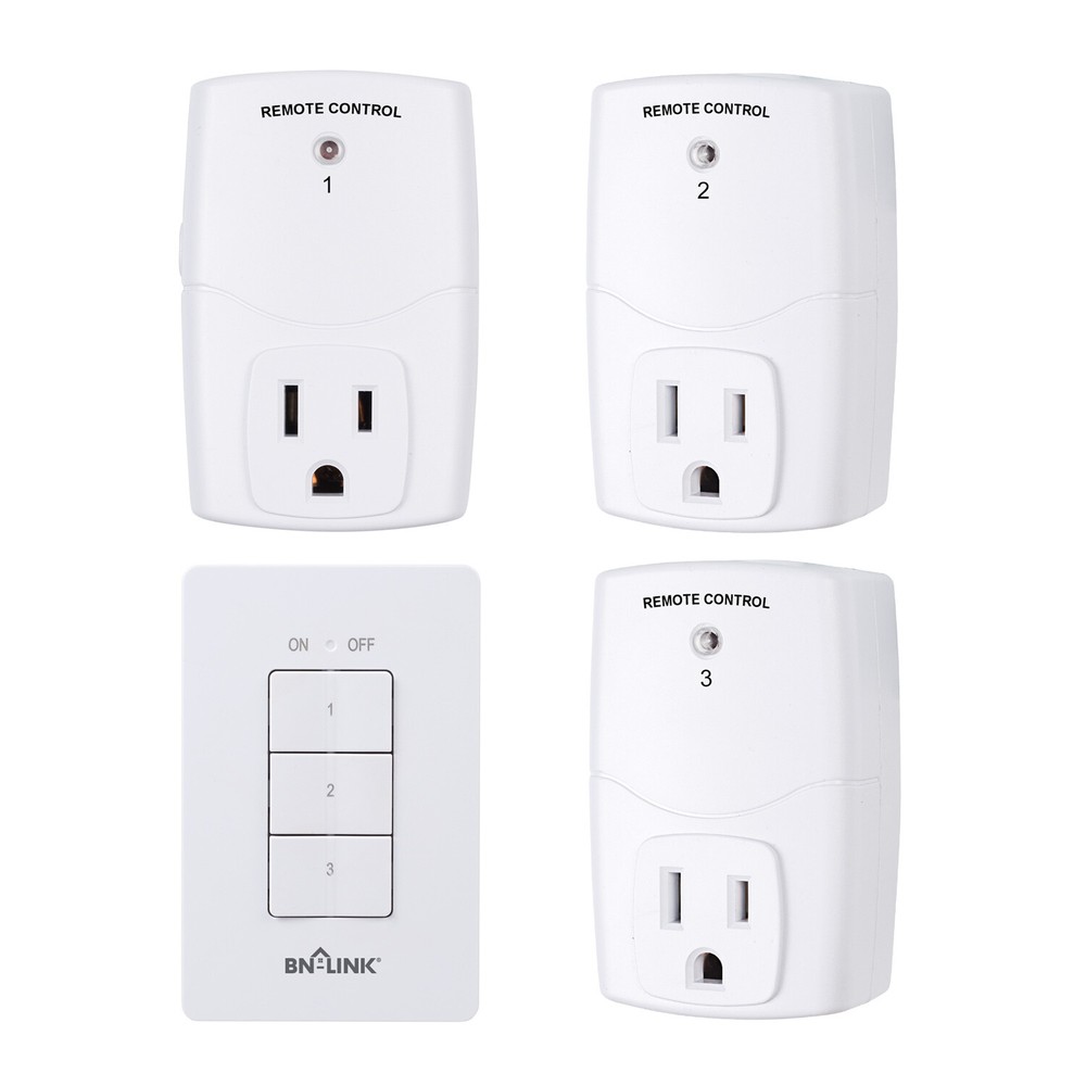 BN-LINK 3Pcs Wireless Wall-Mounting Remote Control Outlet Switch Power Plug In