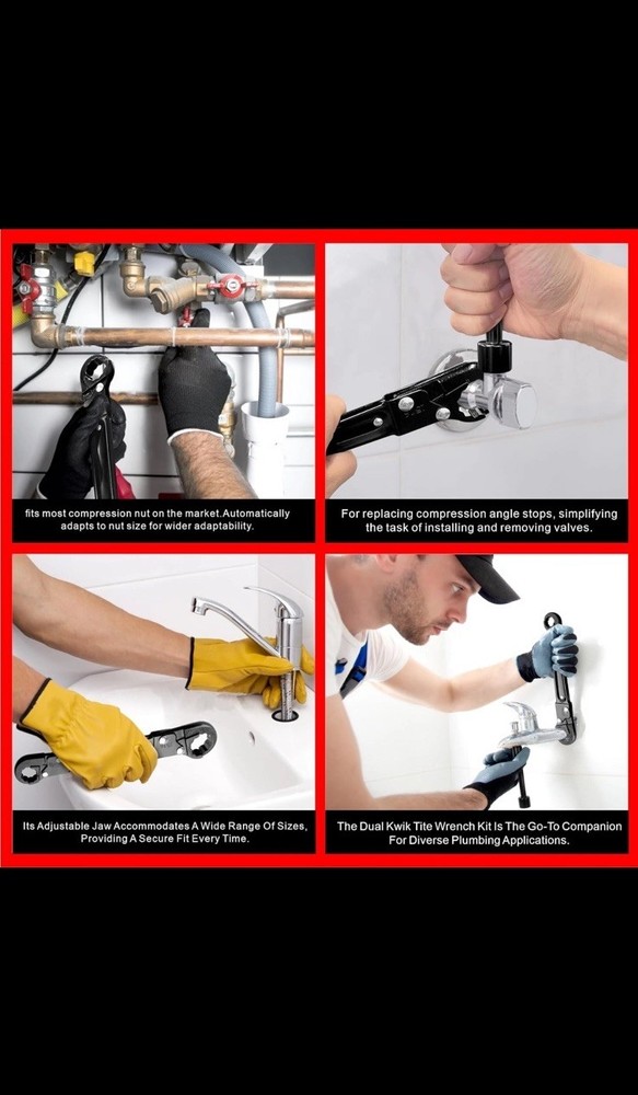 Angle Stop Wrench Kit Plumbing Tool for Compression Ring Installation & Removal