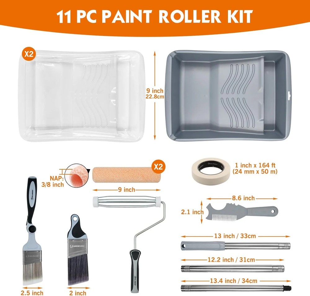 9 Inch Paint Rollers Kit With Extension Pole-9" Paint Rollers, Extend