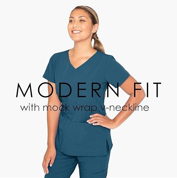 GREYS ANANTOMY SIGNATURE WOMEN MOCK WRAP SCRUB TOP IN BAHAMA IN ALL SIZES #2130