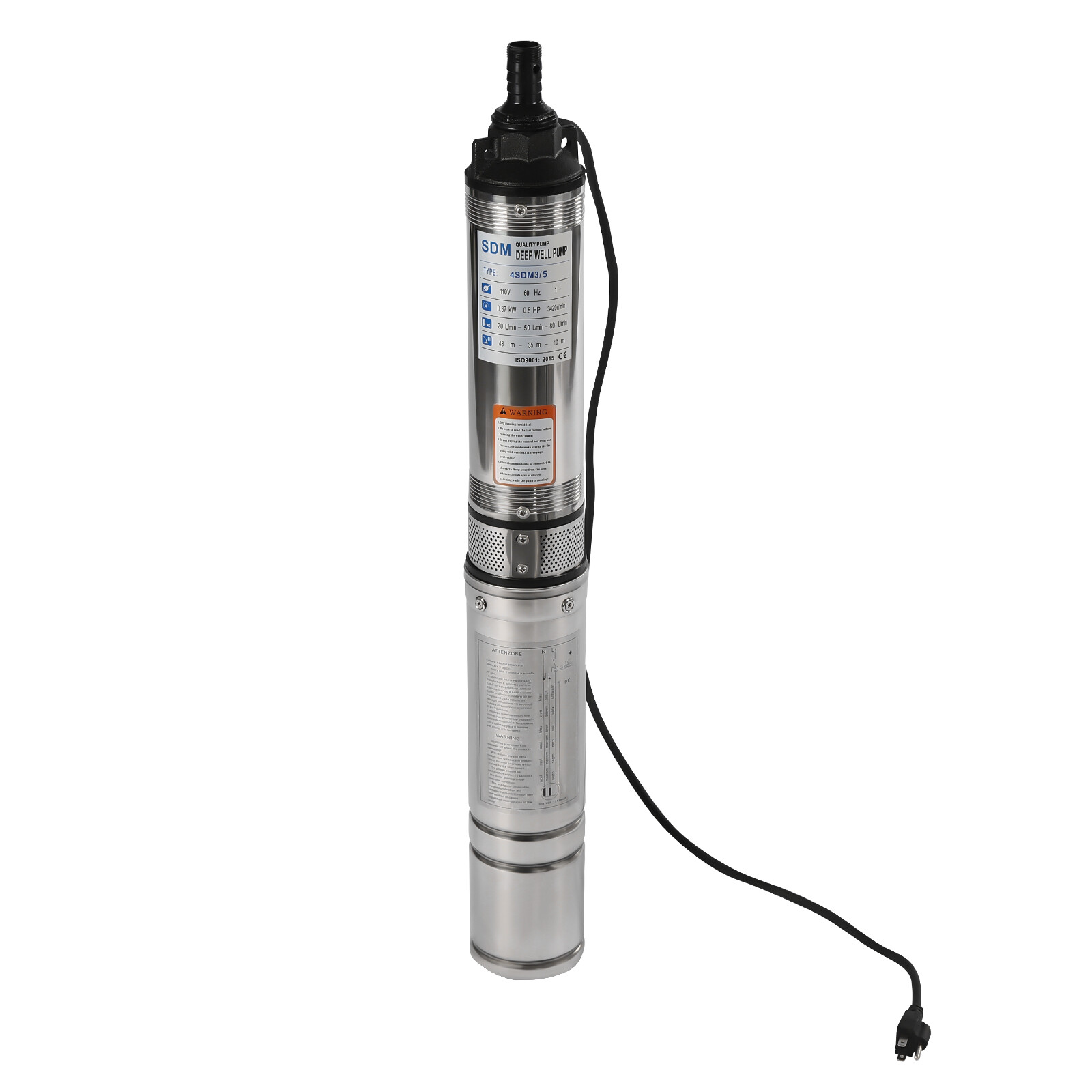 1/2HP 16GPM Submersible Pump,110V Stainless Steel 0.37KW,0.5HP Deep Well Pump