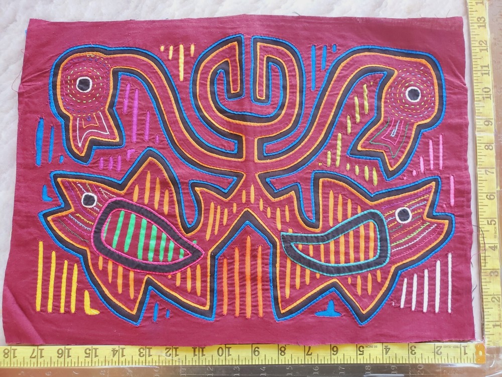 kuna mola panel tribe line unframed vintage Panama 2050