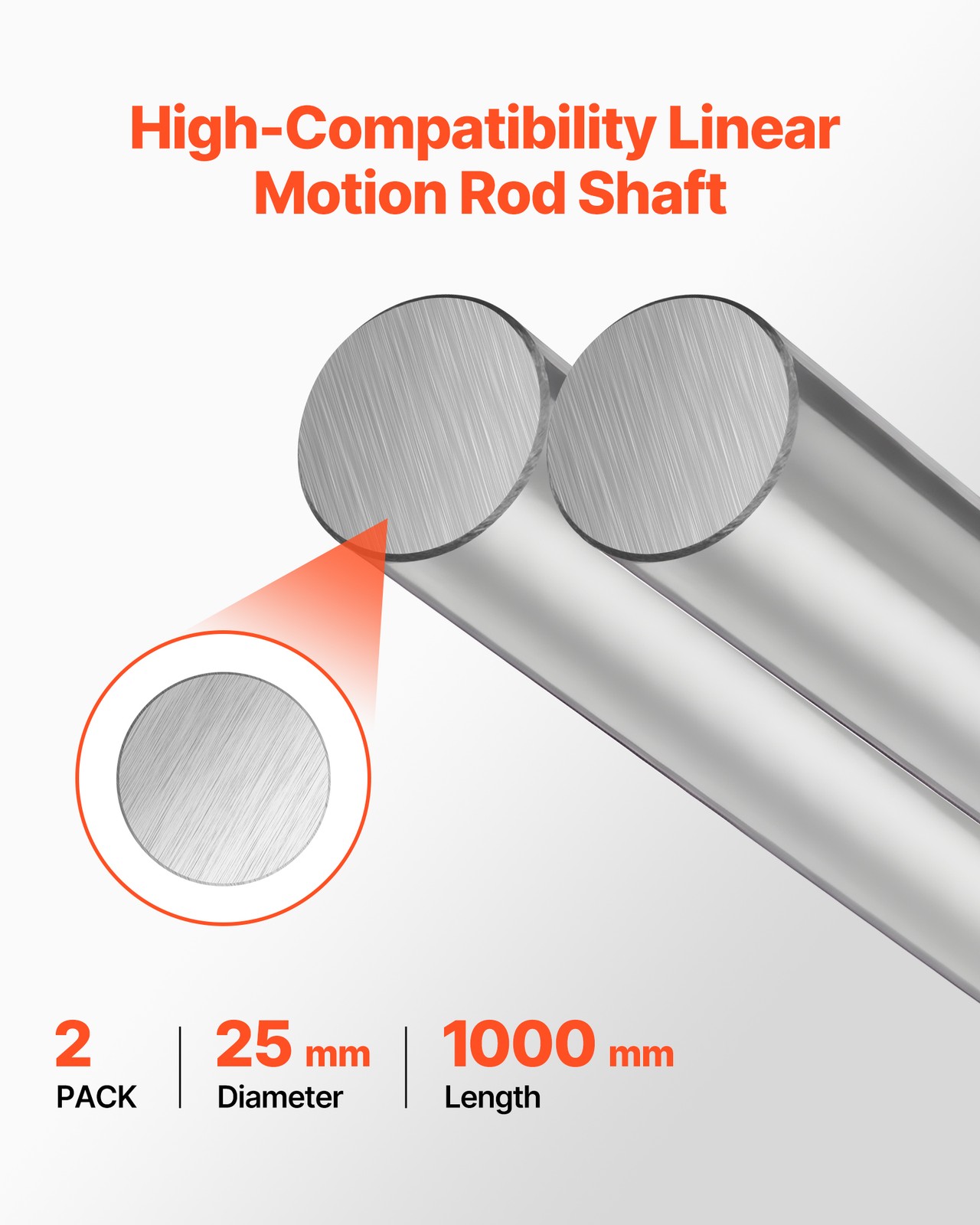 VEVOR 2PCS Linear Motion Rod 25 mm x 1000 mm SFC25 Carbon Steel Linear Rod Shaft