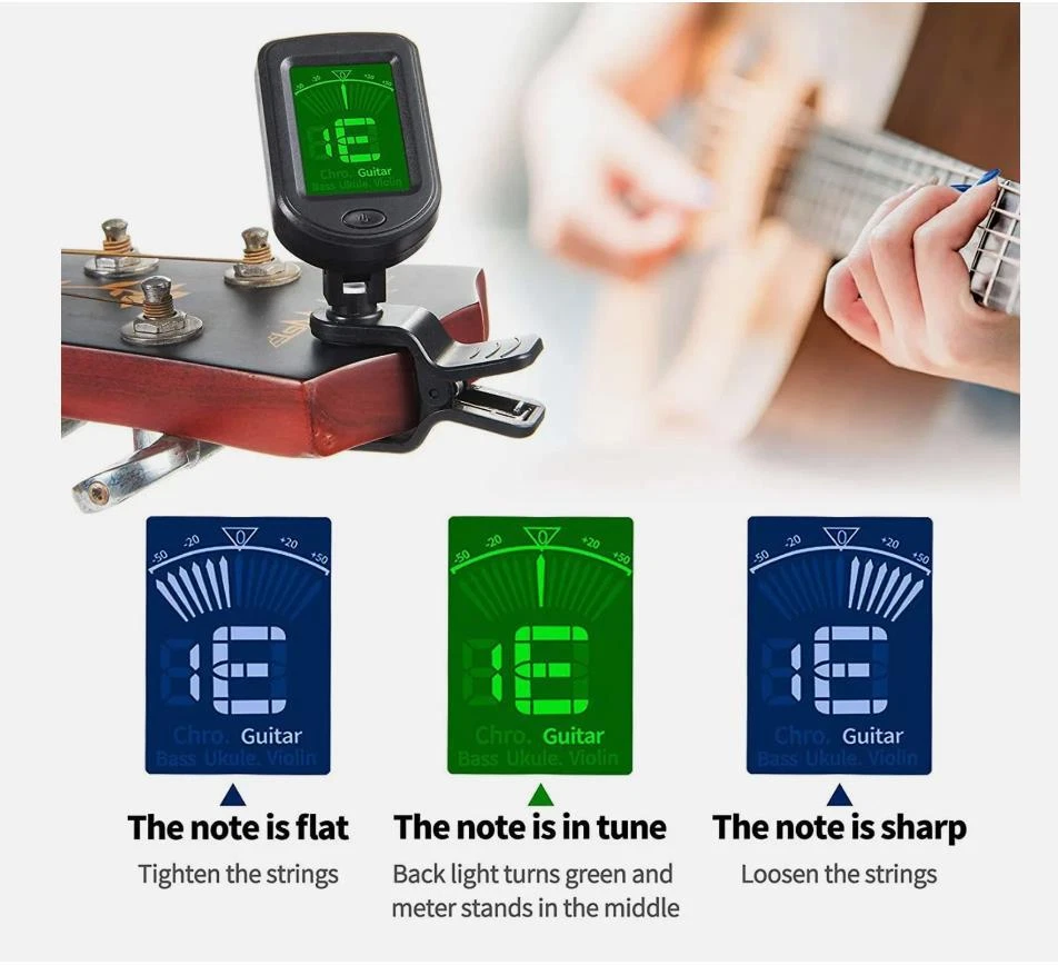 Clip-On LCD Digital Tuner for Guitar Bass Violin Ukulele Chromatic AT-01A
