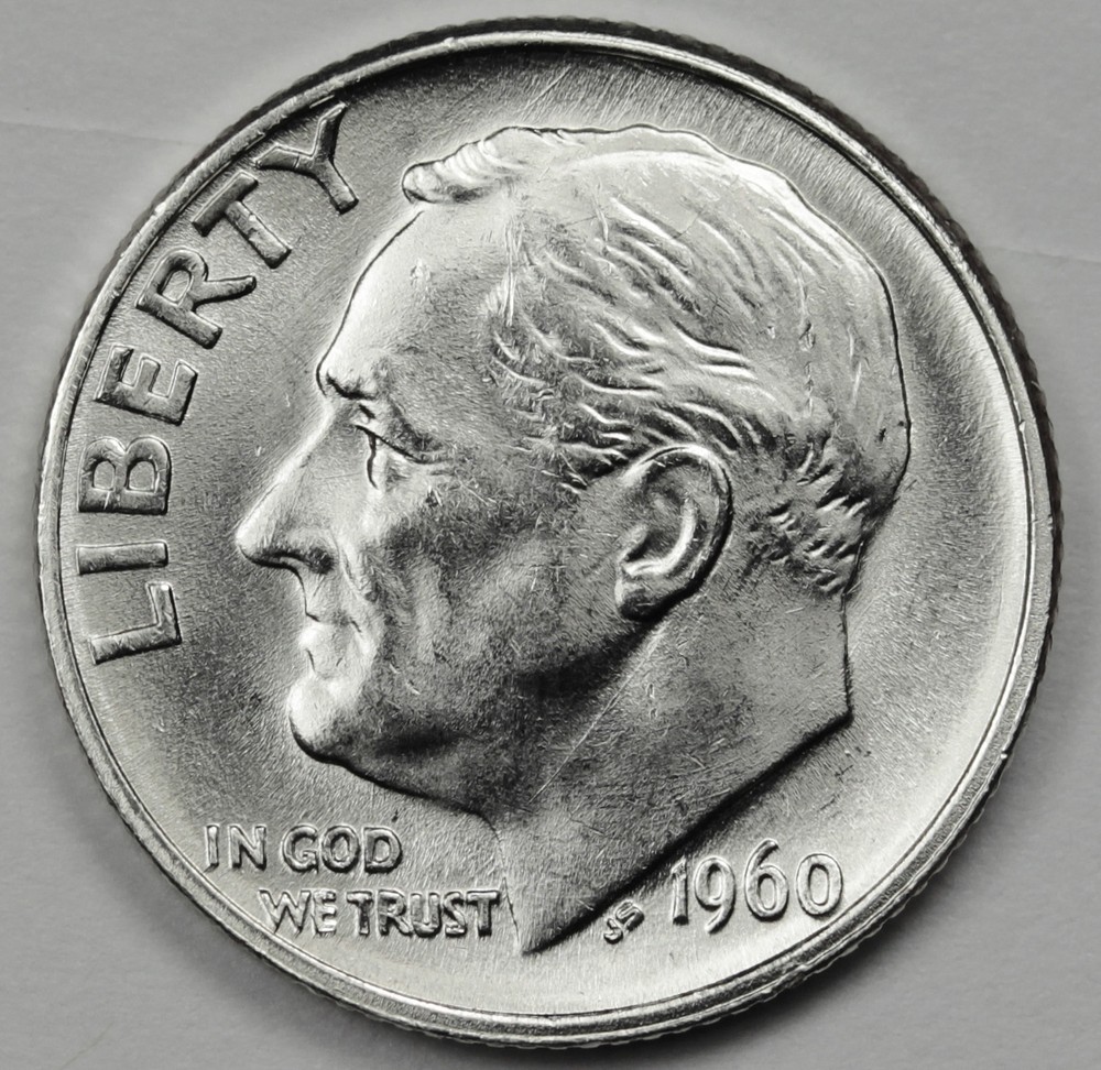 1960-d Roosevelt Dime. Fully Separated Horizontal Torch Lines. BU. (Inventory E)