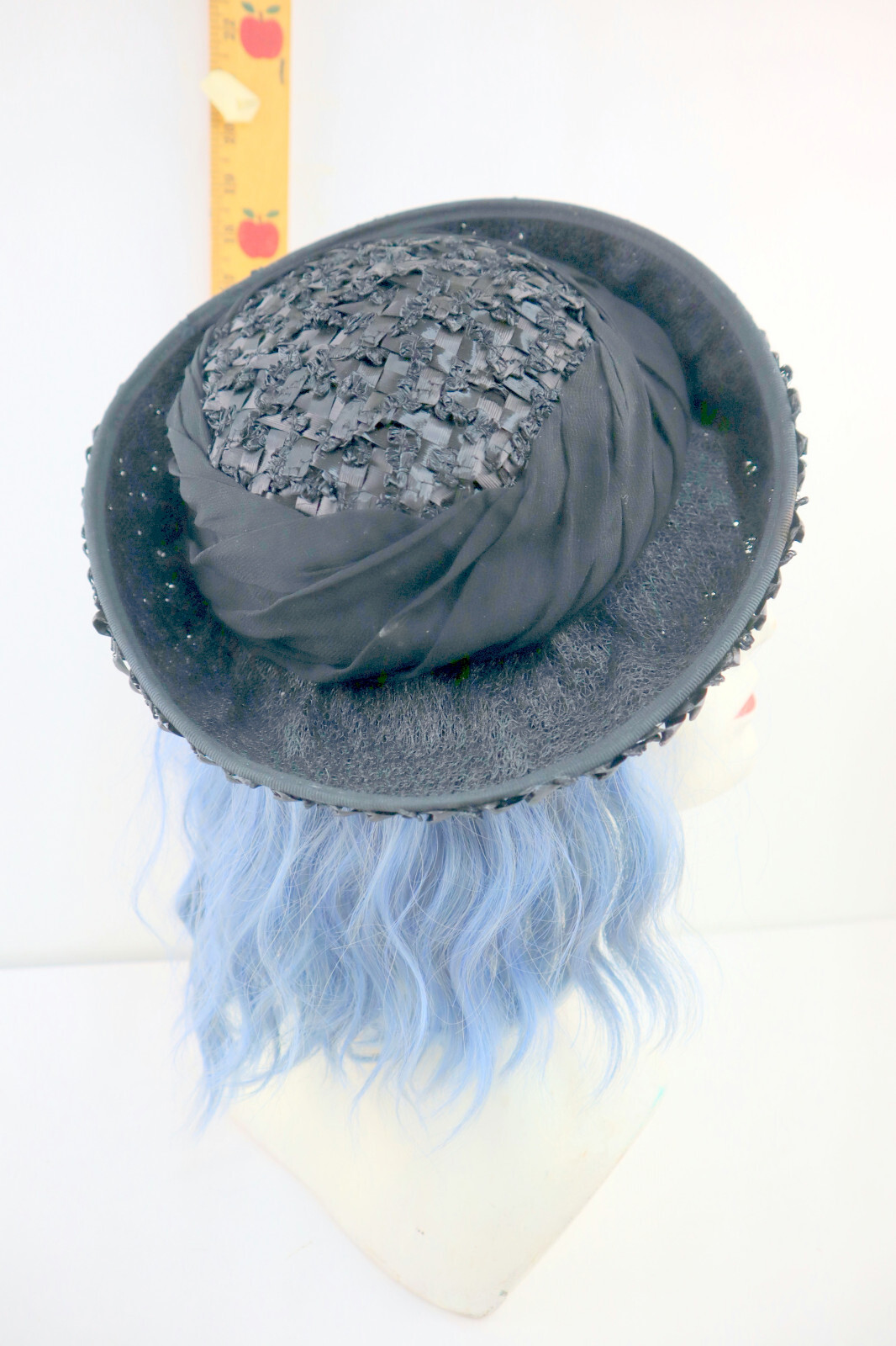 Vintage Clover Lane 1940s Woven Wide Brim Straw Hat w/Black Ribbon