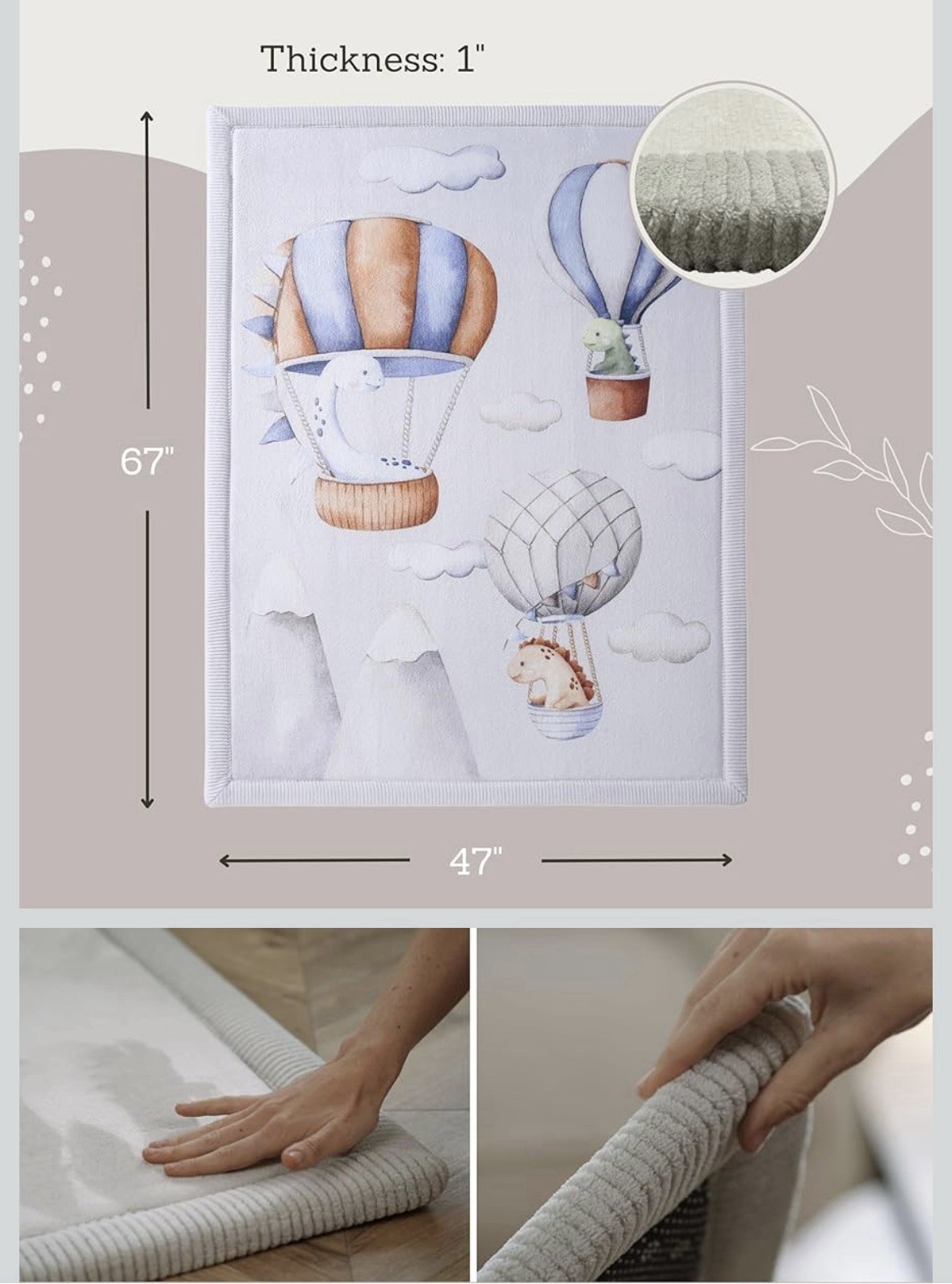 Hakuna Matte Cloud Play Mat for Floor 47" x 67" Dinosaur Balloons