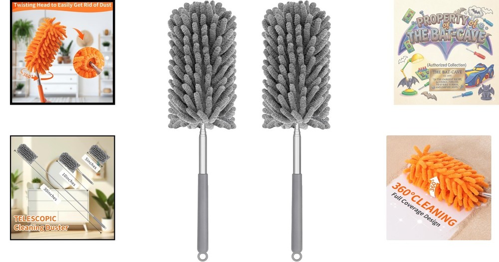 Compact 2-Pack Mini Dusters with Extendable Poles, Ideal for Home & Car Cleaning