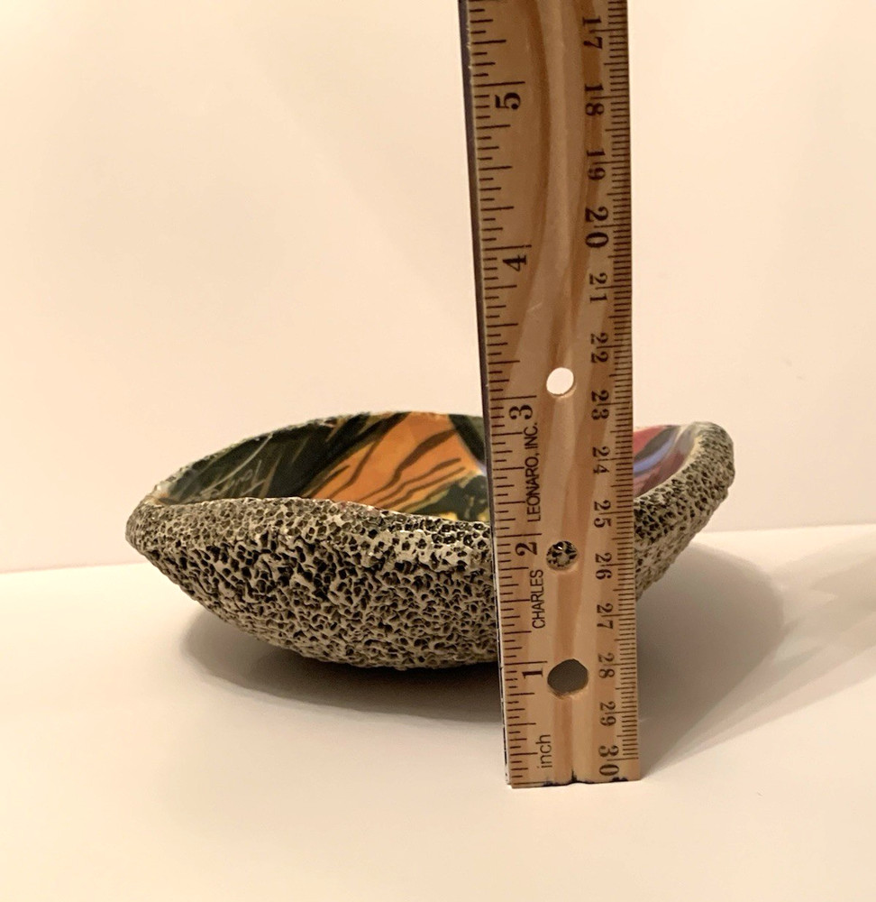 Sponge Textured Studio Pottery Dish Freeform Painted Glazed Signed Tarrega