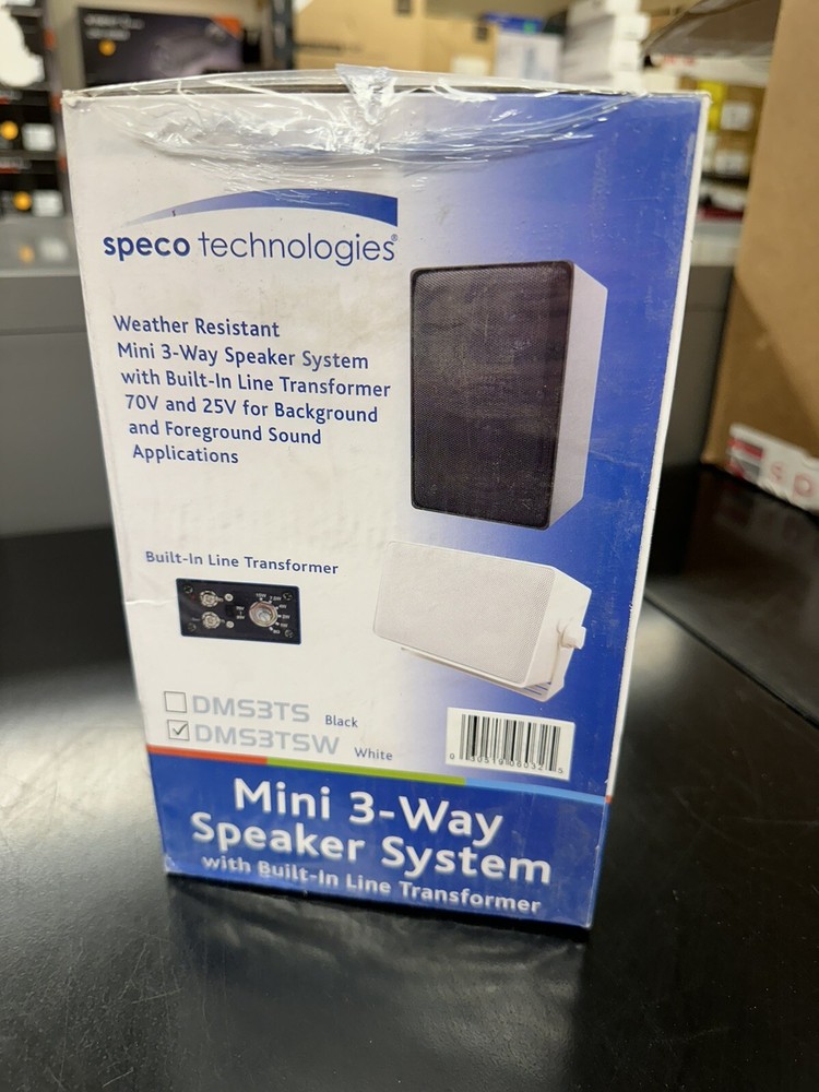 Mini 3-Way Speaker System, Weather Resistant, White, Speco Technologies DMS3TSW.