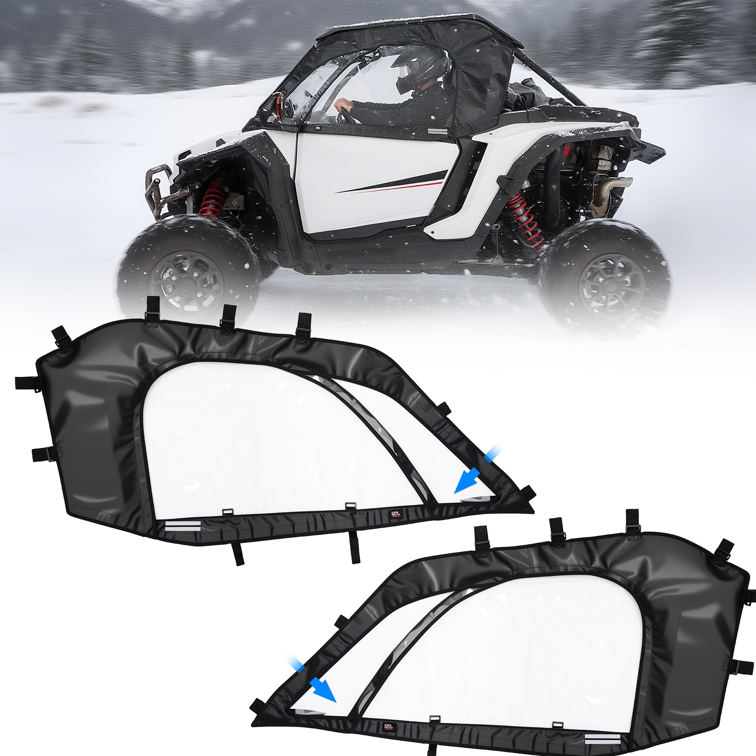 KEMIMOTO UTV Cab Enclosure Set Soft Upper Door for Polaris RZR XP 1000 2024-2025