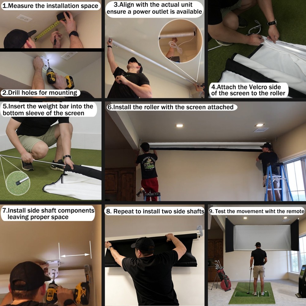 Motorized Golf Simulator Screen Enclosure for Garage Ceiling Mounted Retractabe