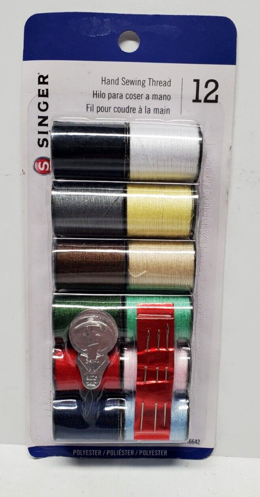 NEW SINGER Polyester Hand Sewing Thread Spools 12 Spools w/Needles & Threader