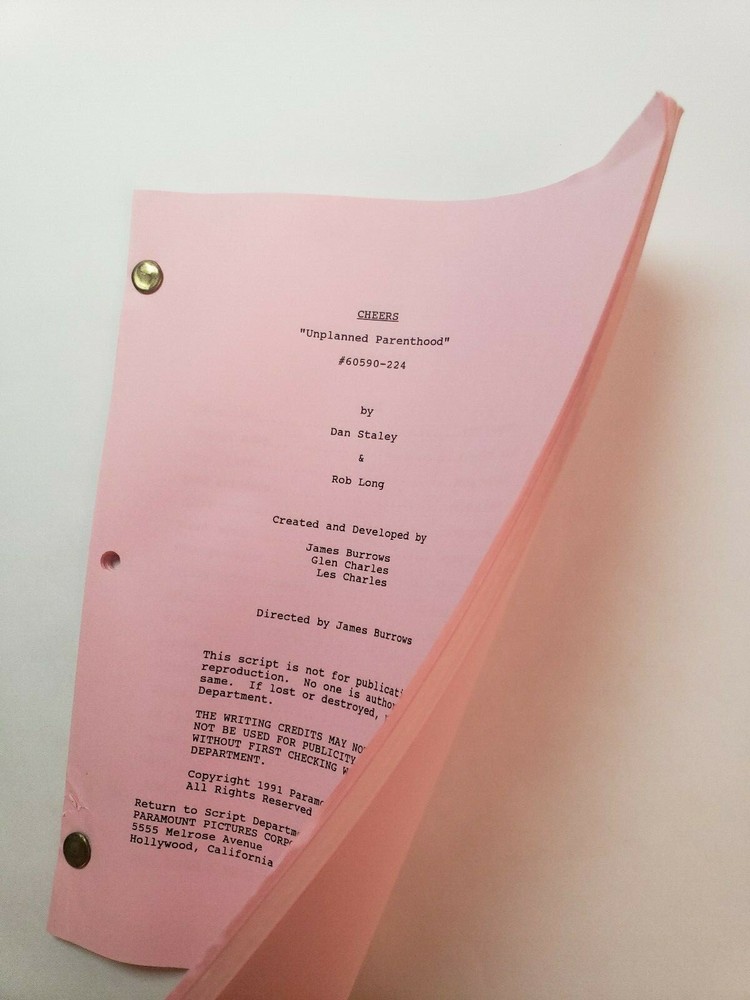 CHEERS / Dan Staley & Rob Long 1991 TV Script, Ted Danson "Unplanned Parenthood"