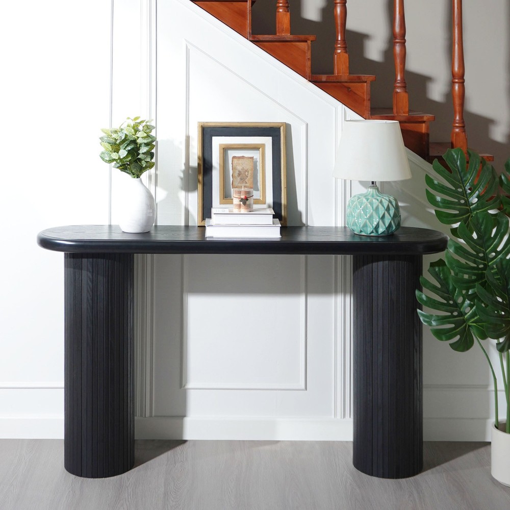 Wood Console Table, Modern Black Console Table, 56" W fluted entryway table,Bla