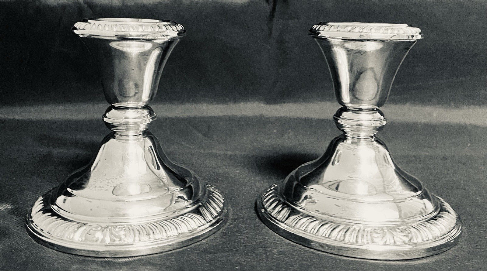 PAIR VTG Frank Whiting Weighted Sterling Silver Candlestick Candy Dish Compotes