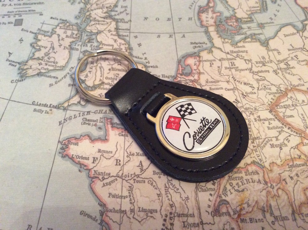 CORVETTE STINGRAY Quality Black Real Leather Keyring