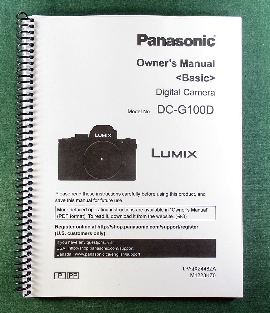 Panasonic DC-G100D Basic Owner's Manual: Full Color & Protective Covers!