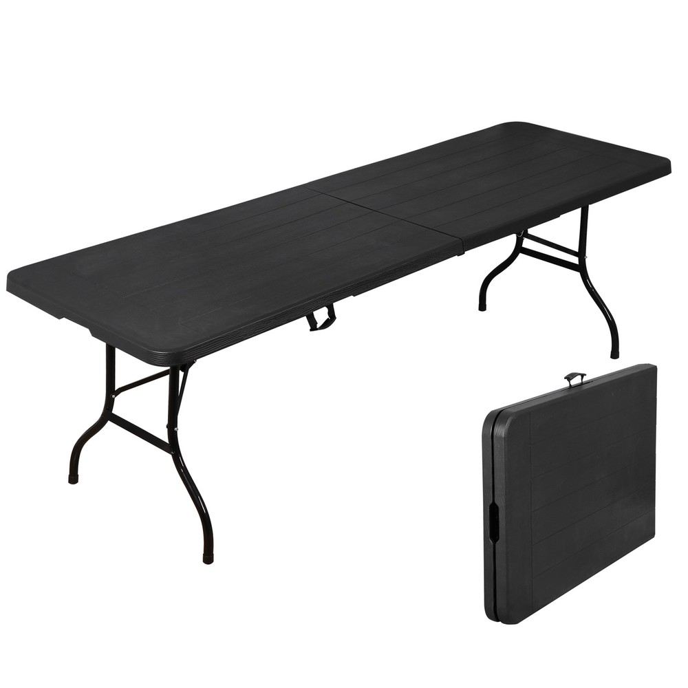 8FT Portable Folding Table Fold-in-Half Plastic Table for Dining Picnic Black