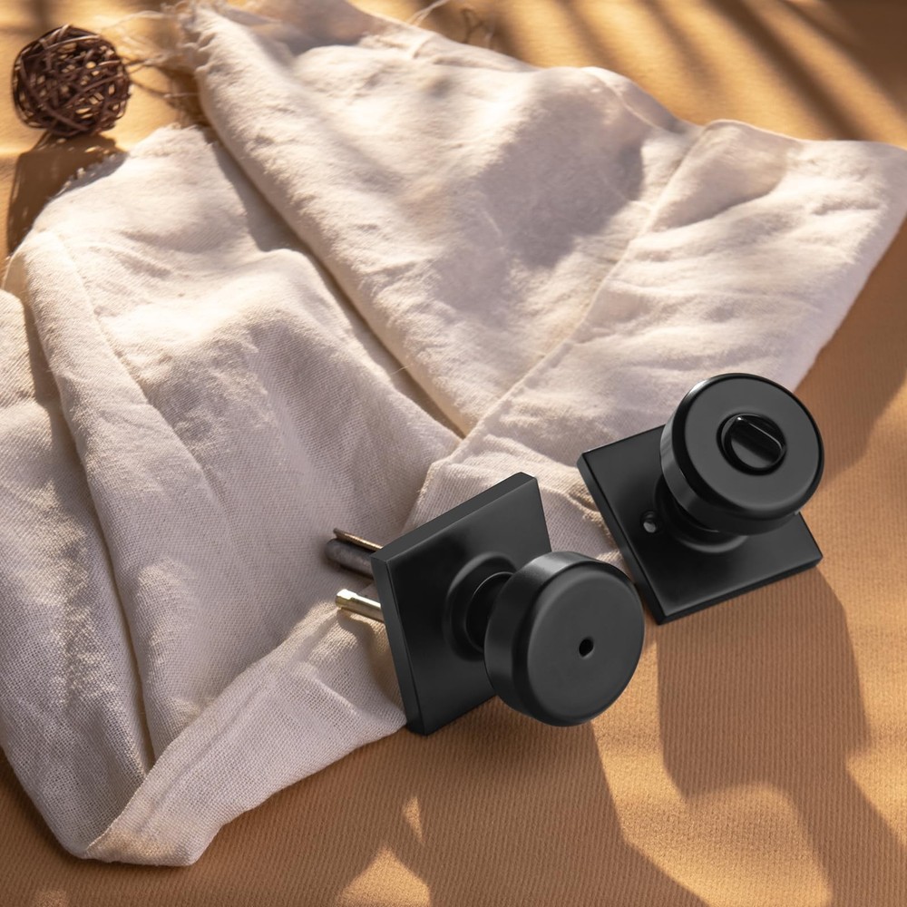 6 Pack Black Interior Door Knobs for Bath & Bed, Pismo Doorknob Turn Lock wit...