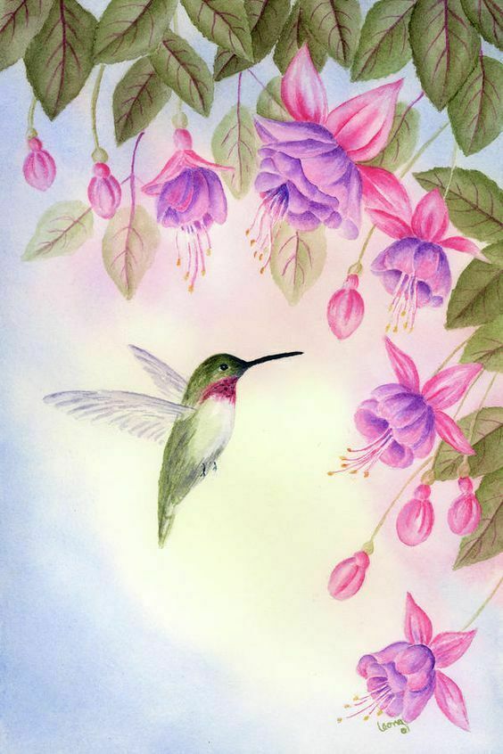 Fuchsia and Hummingbird 2 - DIY Counted Cross Stitch Pattern Needlework