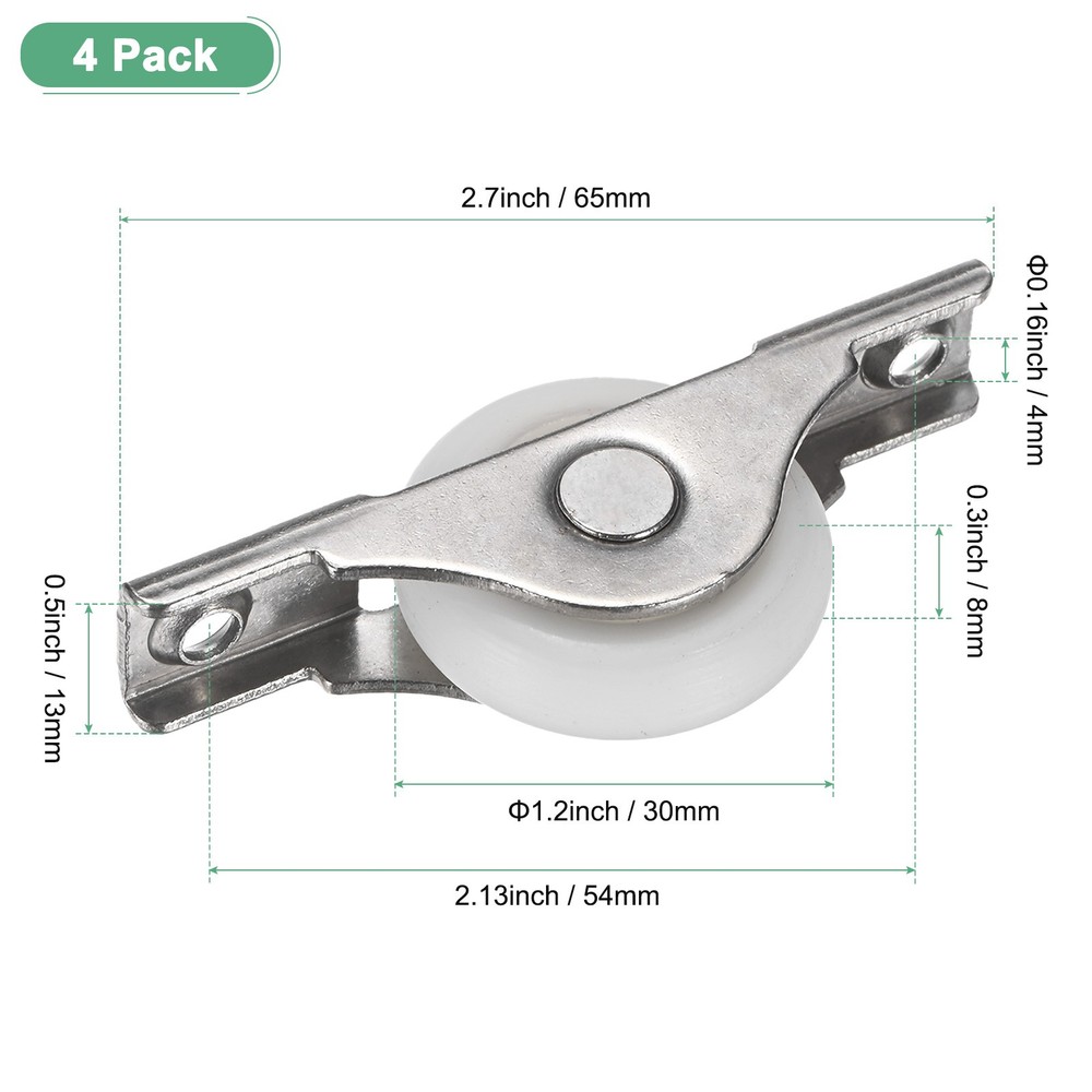 4-Pack Screen Door Rollers, 30mm/1.18" Dia Nylon Single Wheel [White]