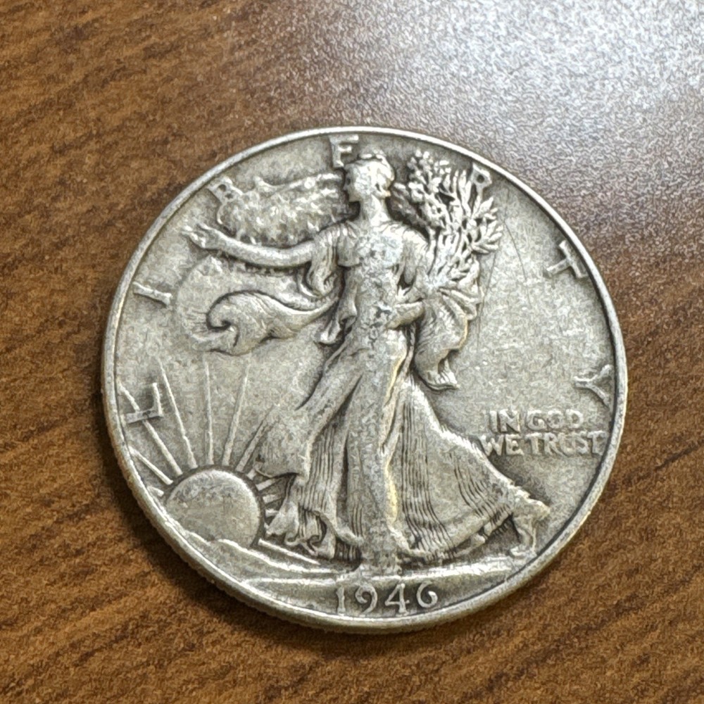 1946 DDR Doubled Die Reverse Walking Liberty Half Dollar Choice VF