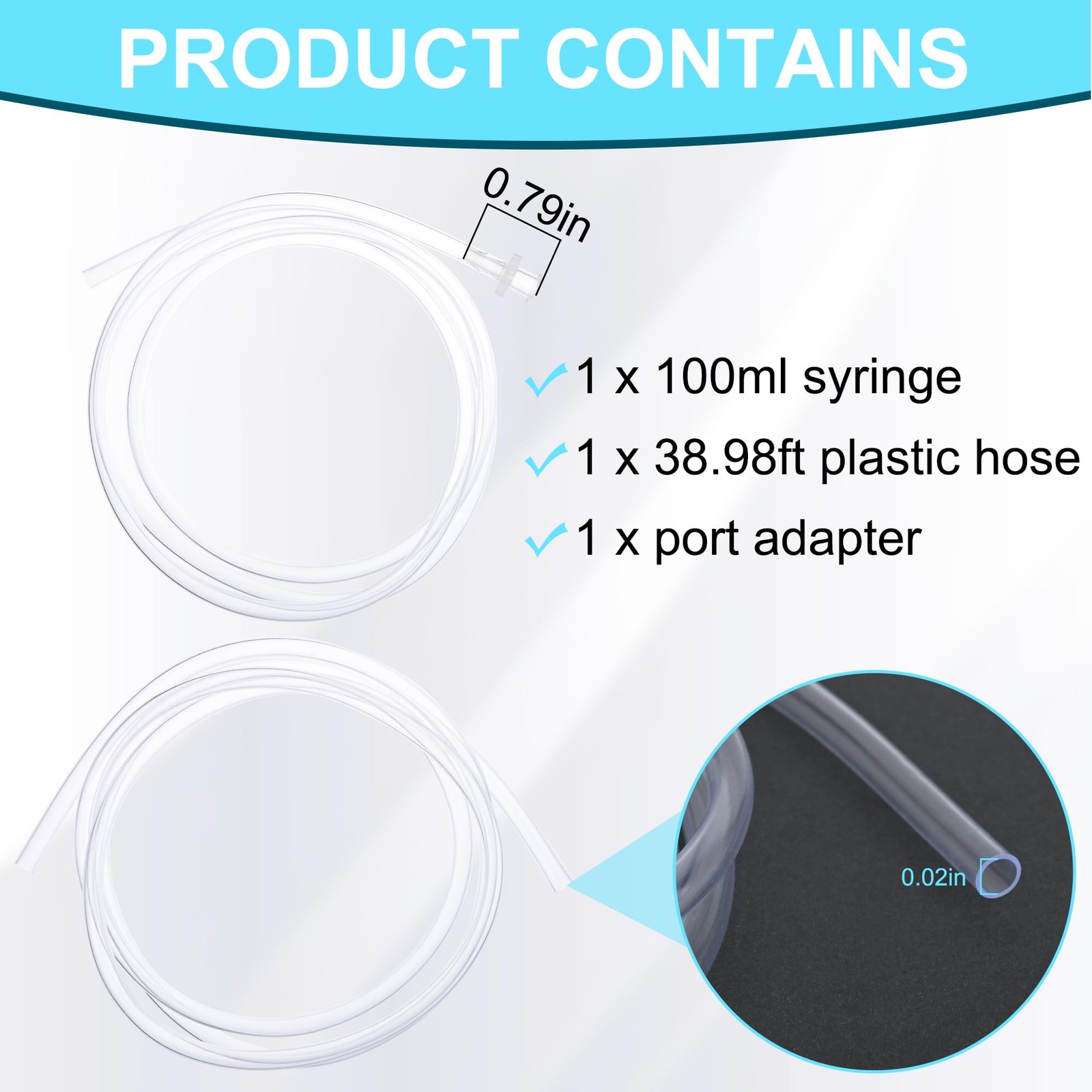 2 Pack 100ml Luer Lock Syringe with 39" Tube, 100cc Large Plastic