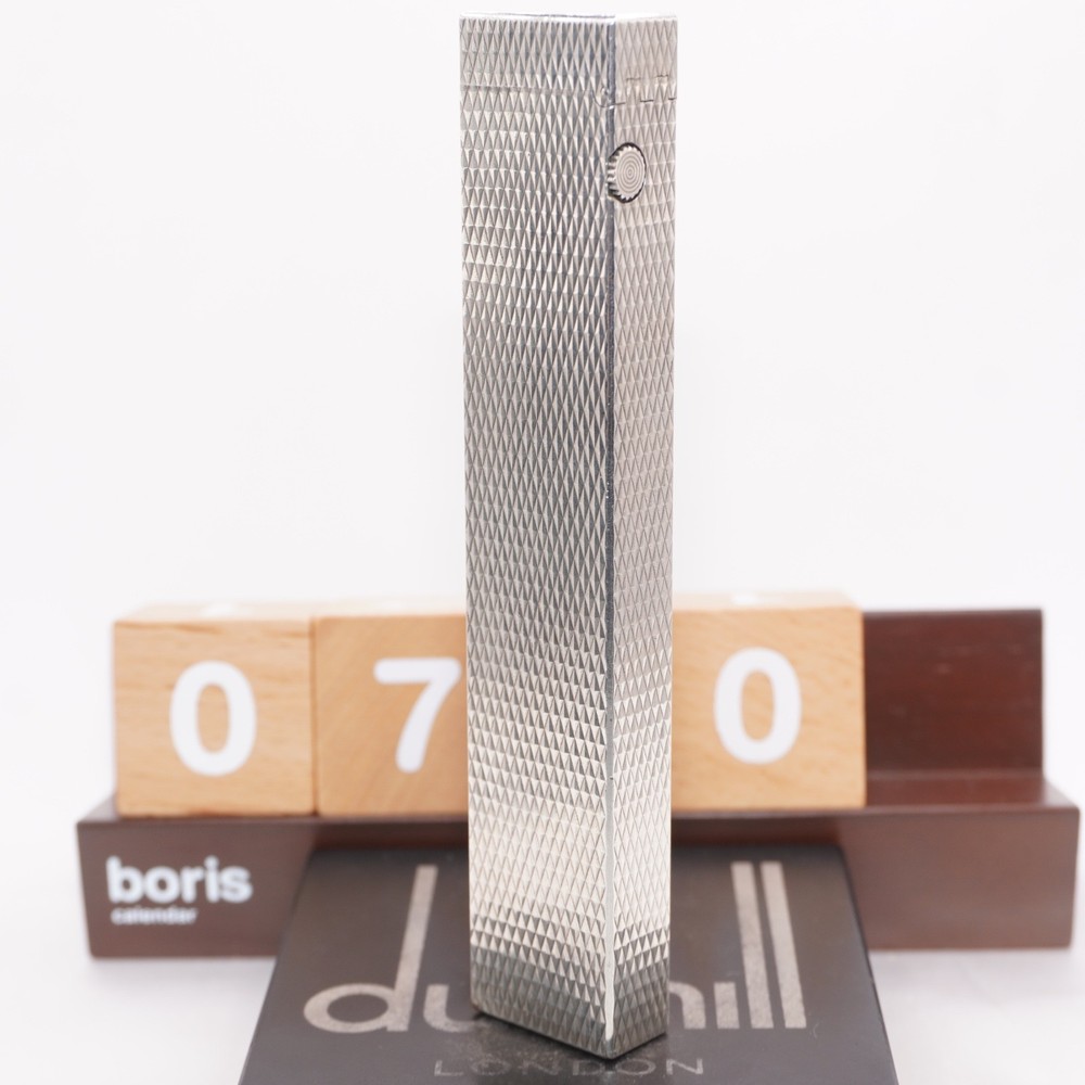 Dunhill Lighter LONGBOY Silver Diamond Pattern _Ultrasonically Cleaned_Working