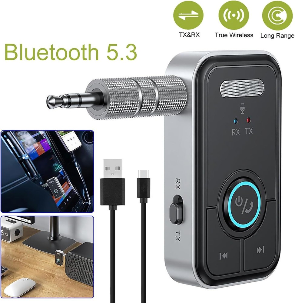 Bluetooth Noise Cancelling Bluetooth Car Adapter, Wireless Audio Receiver-Black