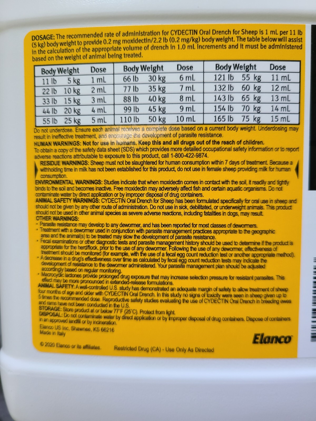 ELANCO Animal Health 22702540 Cydectin 0.1% Oral Drench ANTIPARASITIC - 1L