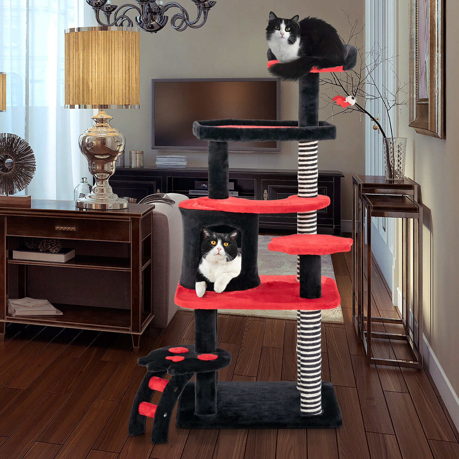 Gothic Cat Tree 52'' Tall Cat Tower w/ Cat Bed Cat Condo Sisal Scratching Post
