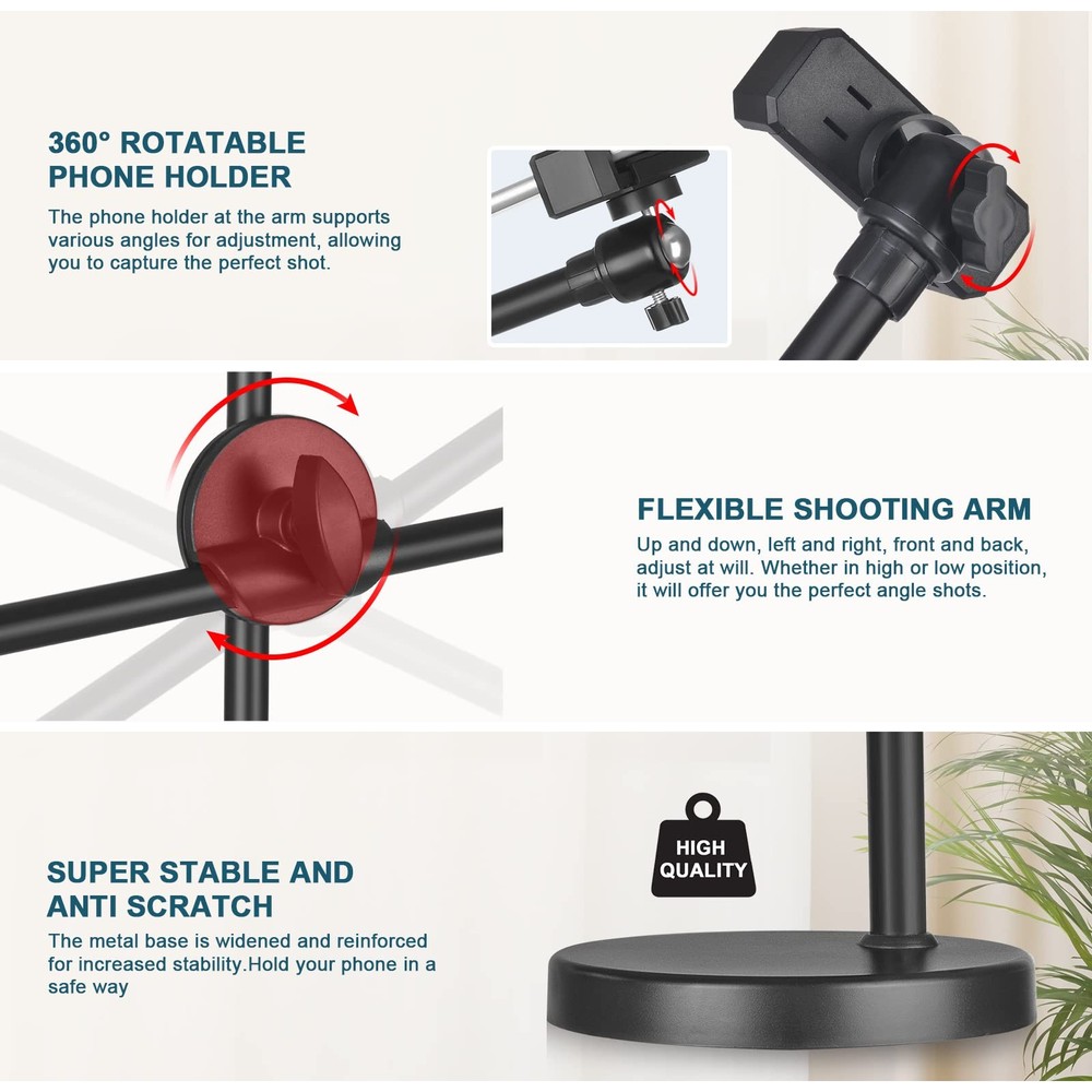 Overhead Mount Live Streaming Desktop StandAdjustable Height and Angle with S...