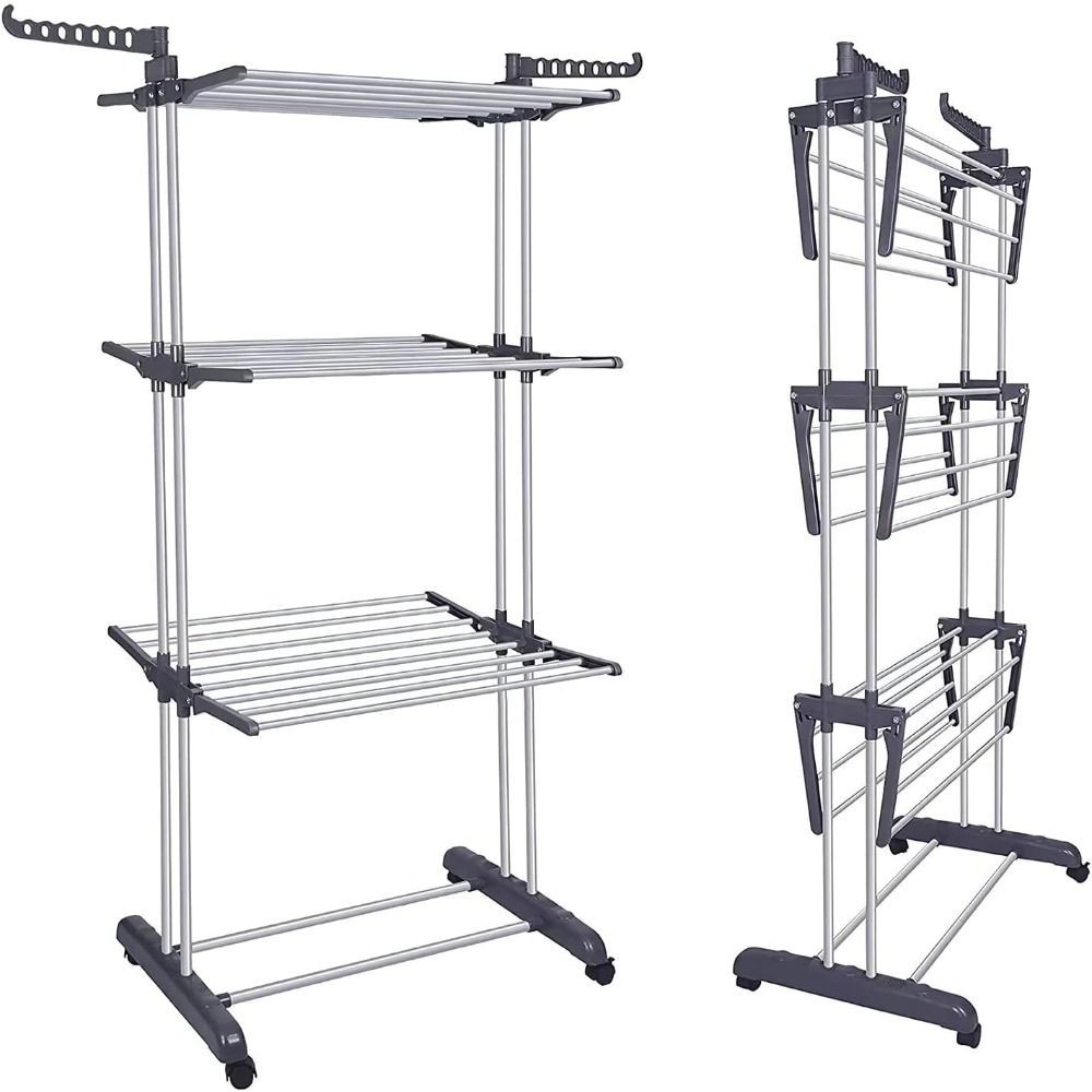 4-Tier Foldable Clothes Drying Rack with Wheels - Space-Saving Laundry Solution