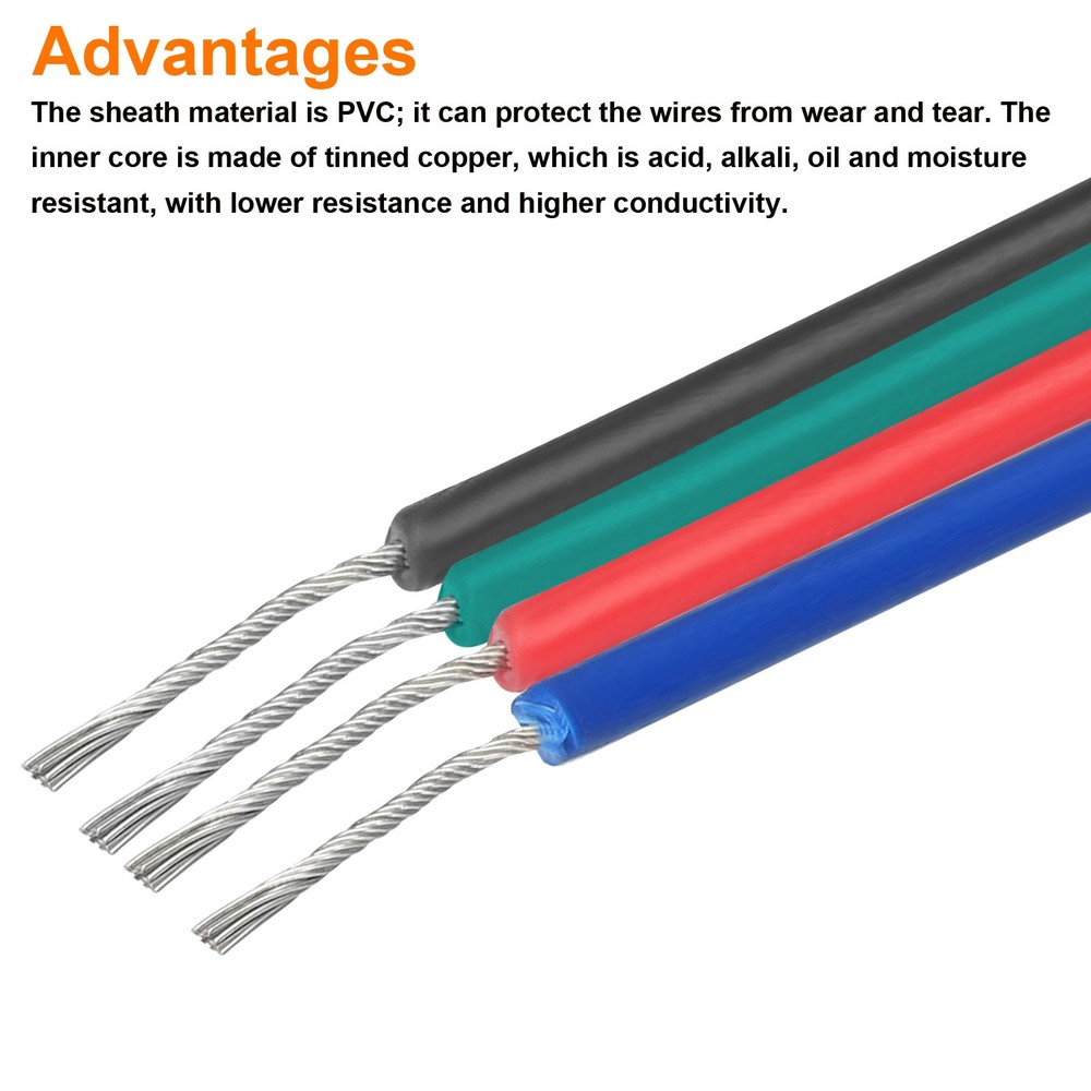20 Gauge 4 Conductor Electrical Wire Tinned Copper Cable 24.6FT